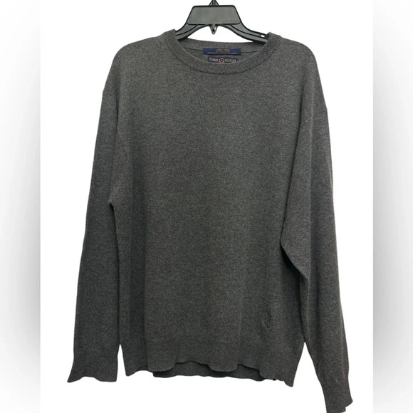 Tommy Hilfiger Golf Men’s Cashmere Crewneck Sweater Size Large Gray Crest Preppy